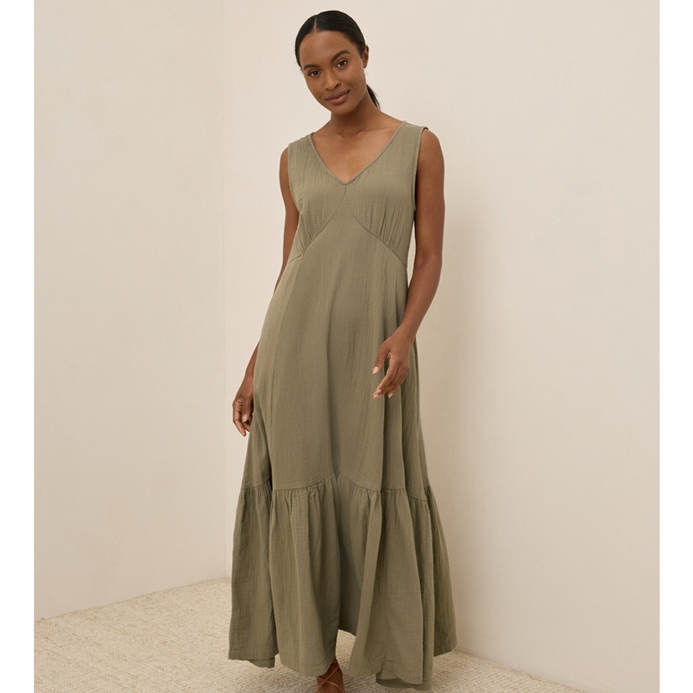 Khaki Coastal Double Gauze Beach to Brunch Dress. Organic cotton. Never worn!